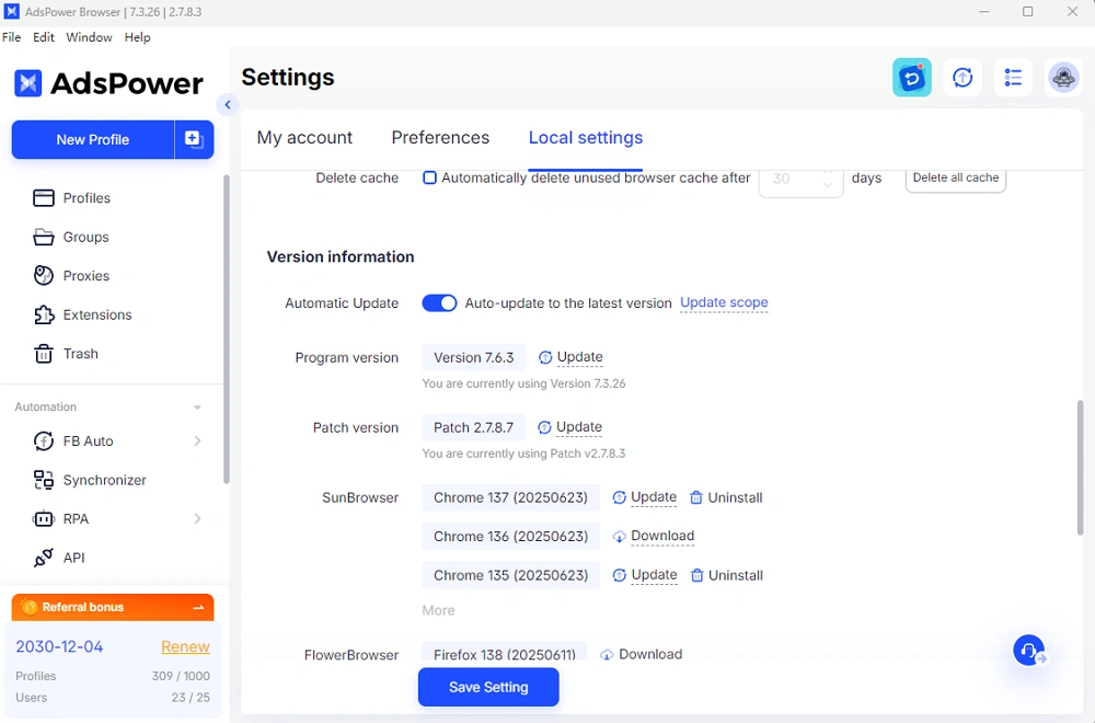 Auto-Update settings