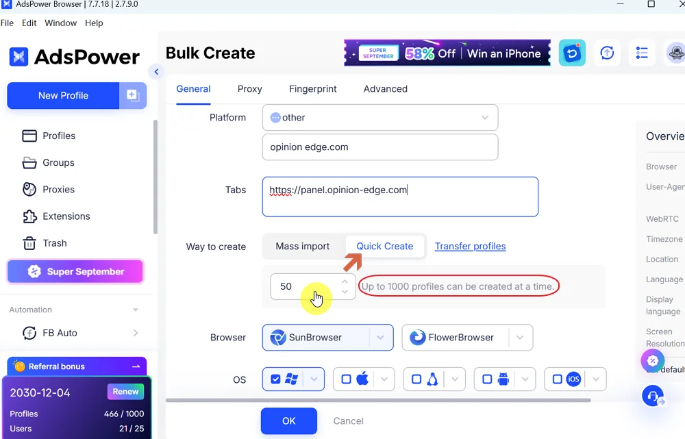 Open Quick Create
