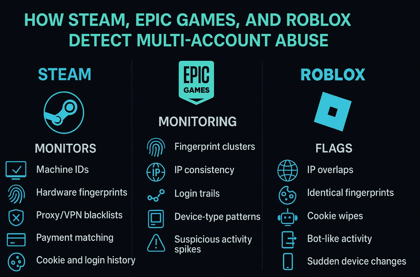 How Steam, Epic Games, and Roblox Detect Multi-Account Abuse