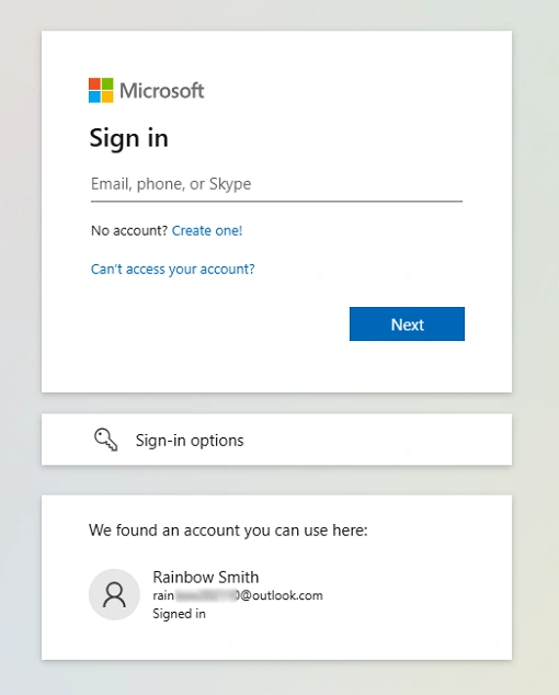 Sign in a Different Outlook Account