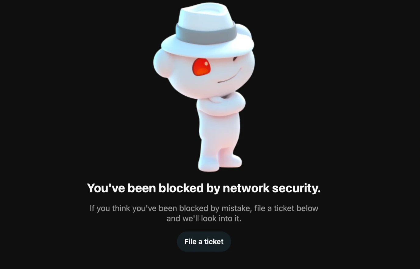You've Been Blocked by Network Security Mean on Reddit