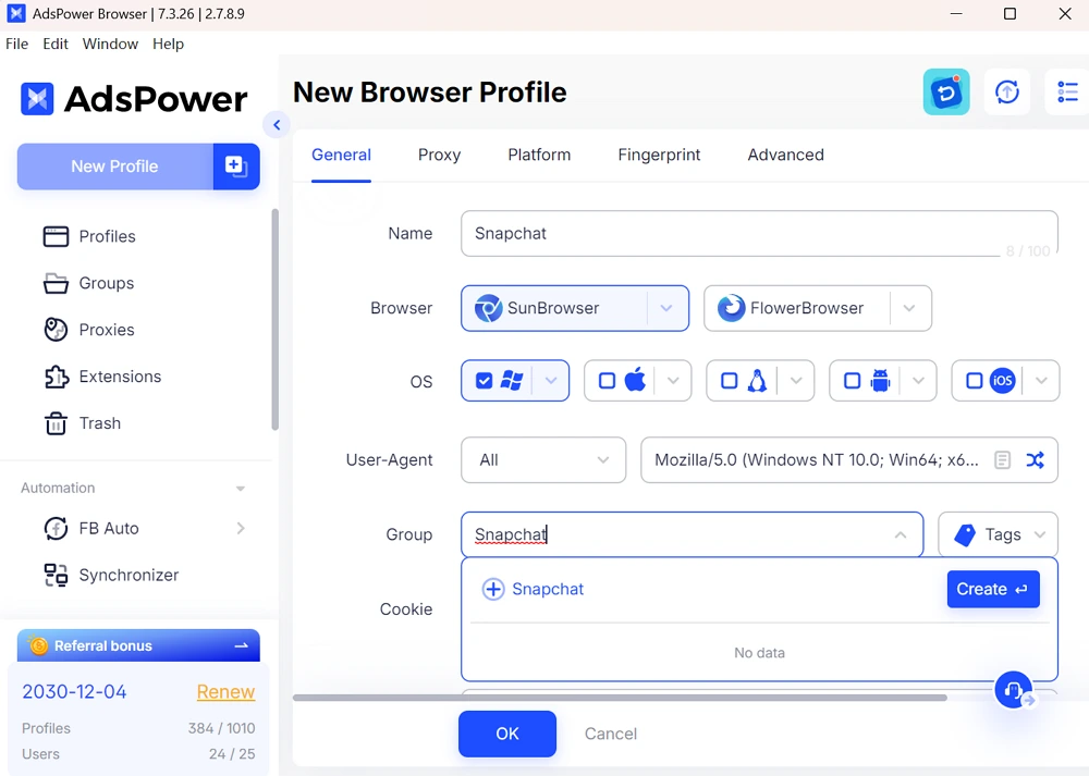 Create Snapchat Profiles