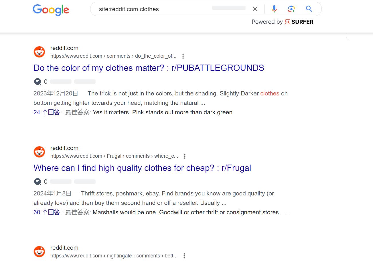 Google搜索“site:reddit.com+clothes”