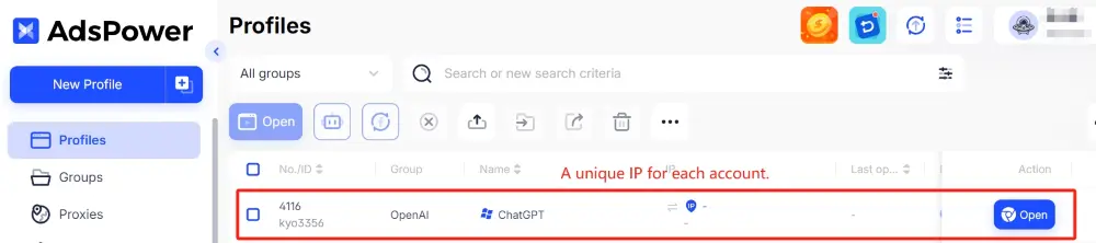 A unique IP for each account
