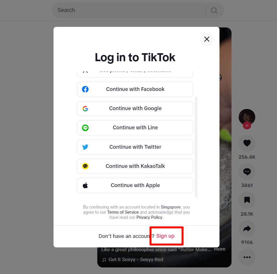 Registre uma nova conta TikTok