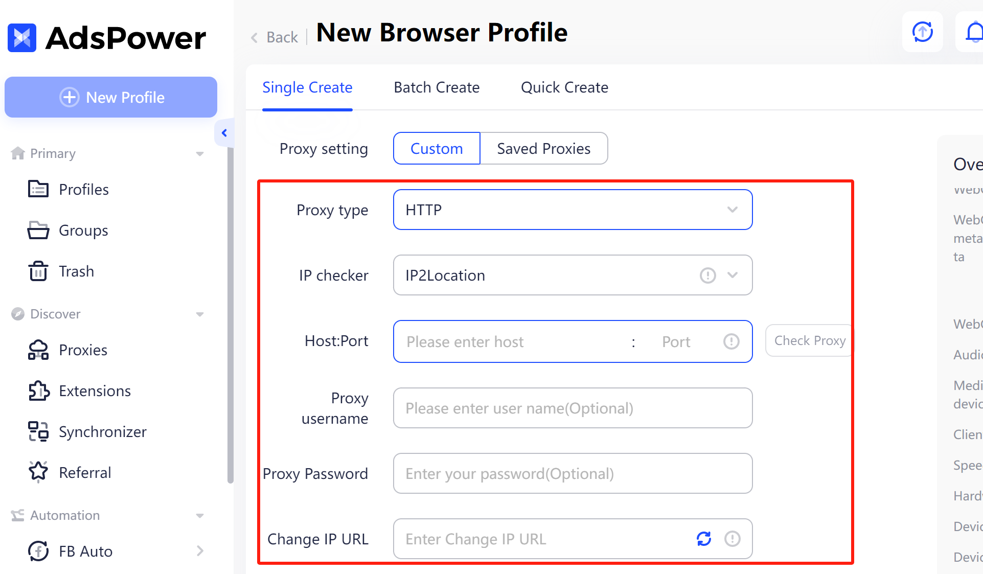 Image showing proxy configuration in AdsPower