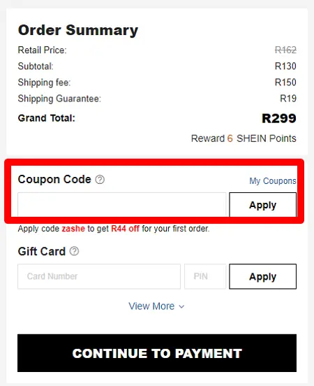 Código de Cupom da Shein