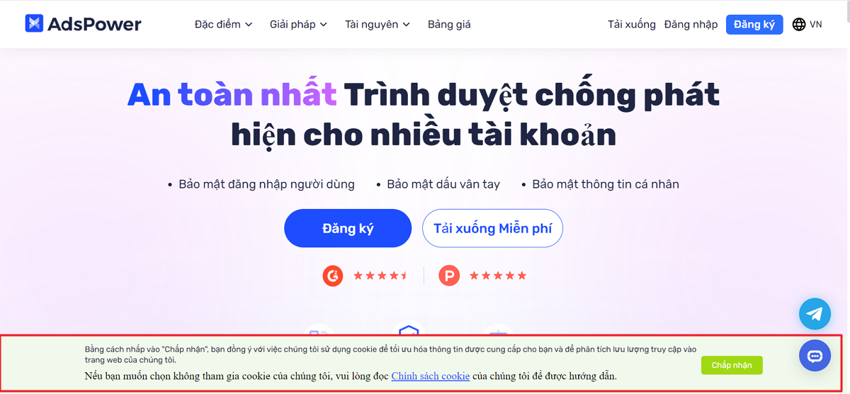 Hình ảnh hiển thị yêu cầu cookie trong AdsPower