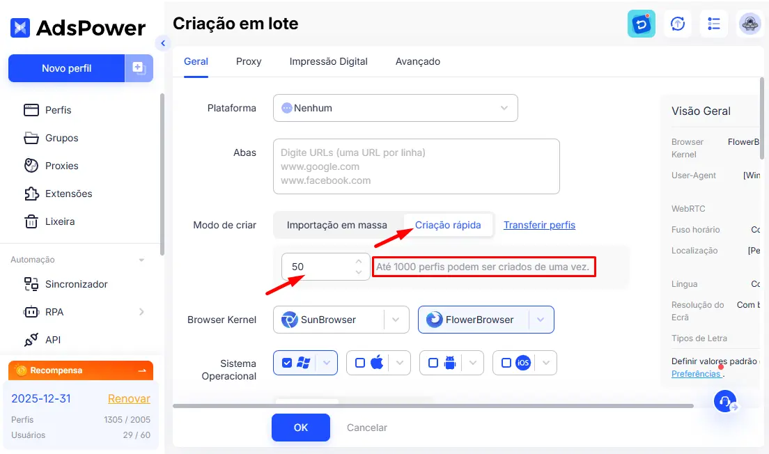 Clique Em Criação Rápida