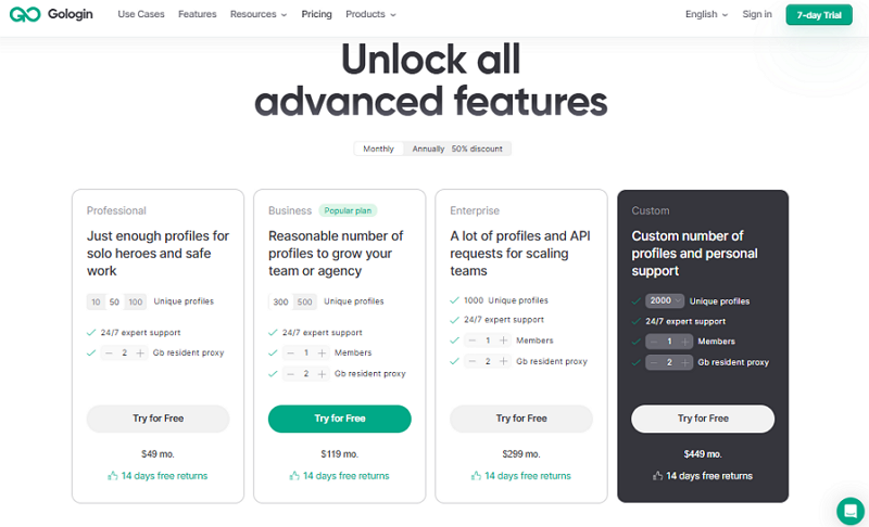 Gologin 50-Profile Plan