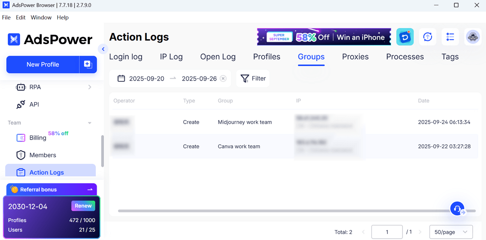 Action Log