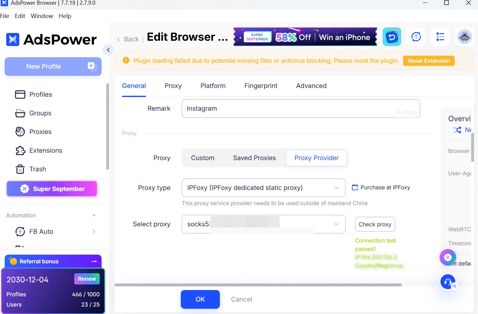 Assign A Aedicated Proxy to this Profile and Click Check Proxy