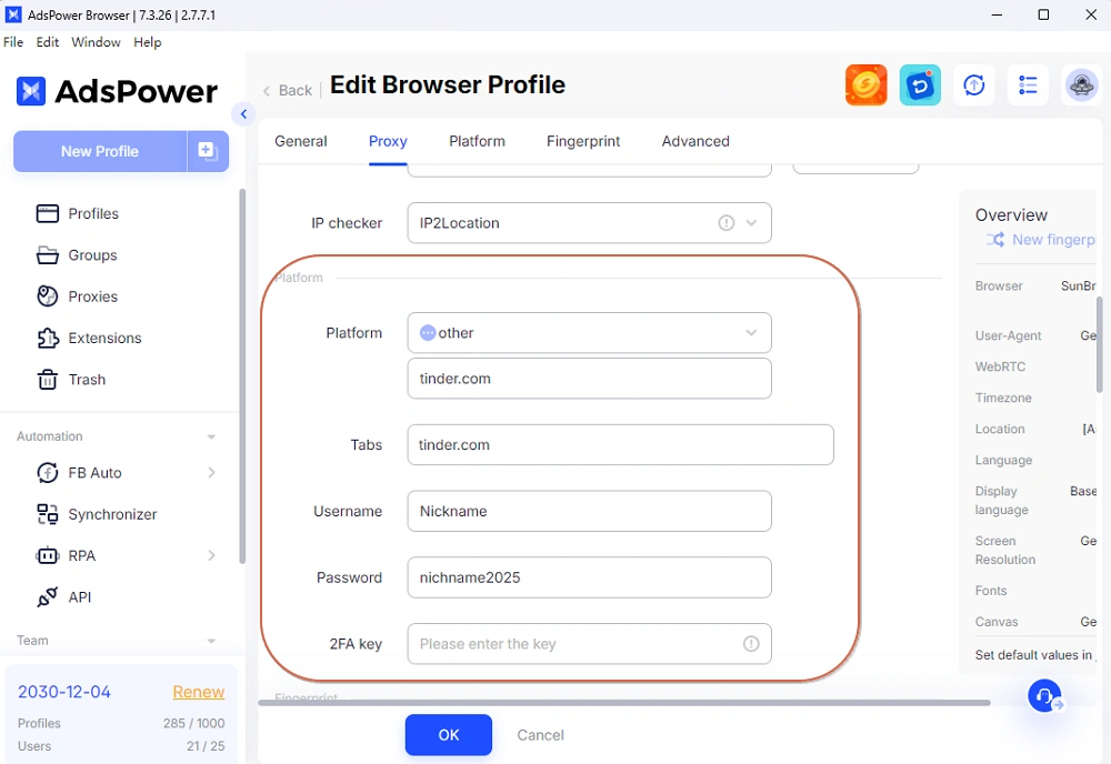 Set Tinder site in Platform