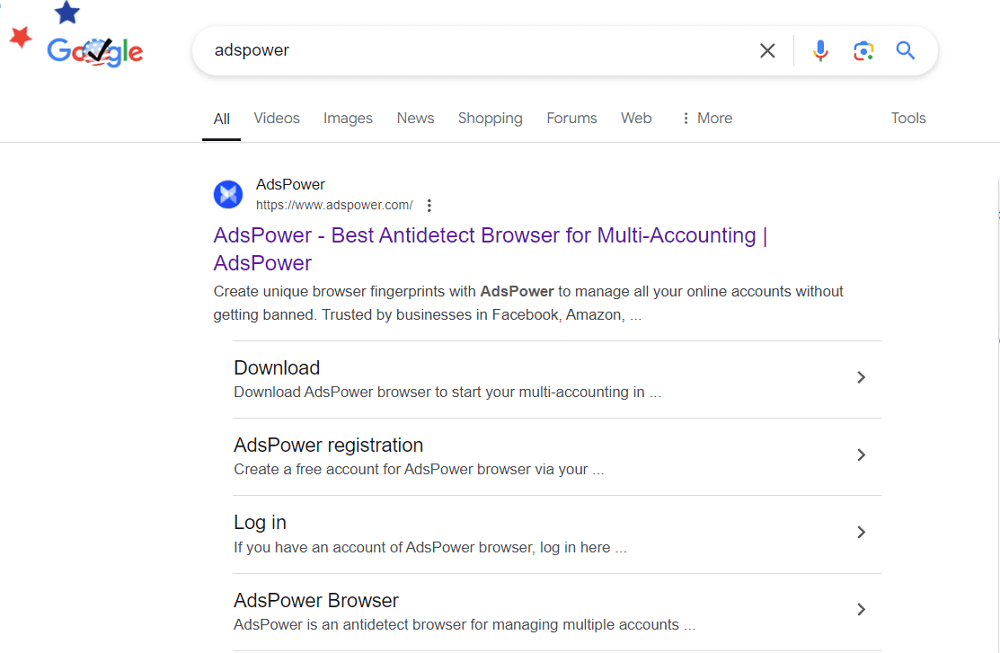 поиск AdsPower в Google