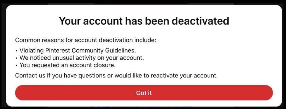 E Se Minha Conta do Pinterest For Suspensa?