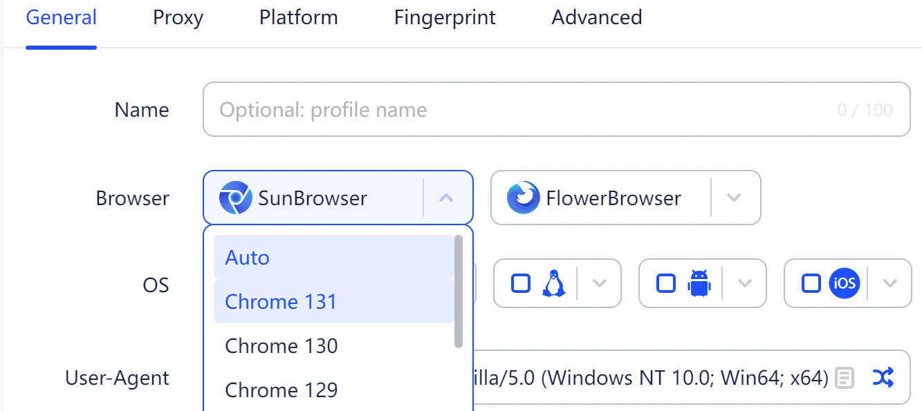 select SunBrowser and pick your preferred version