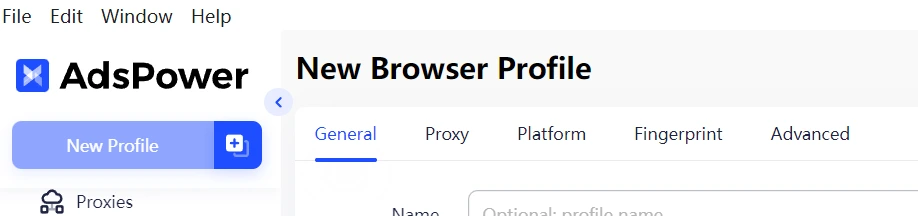Click +New Profile at the top left corner in AdsPower 