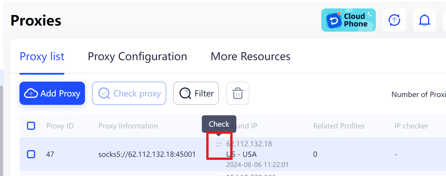 check of a single proxy without checking by ticking