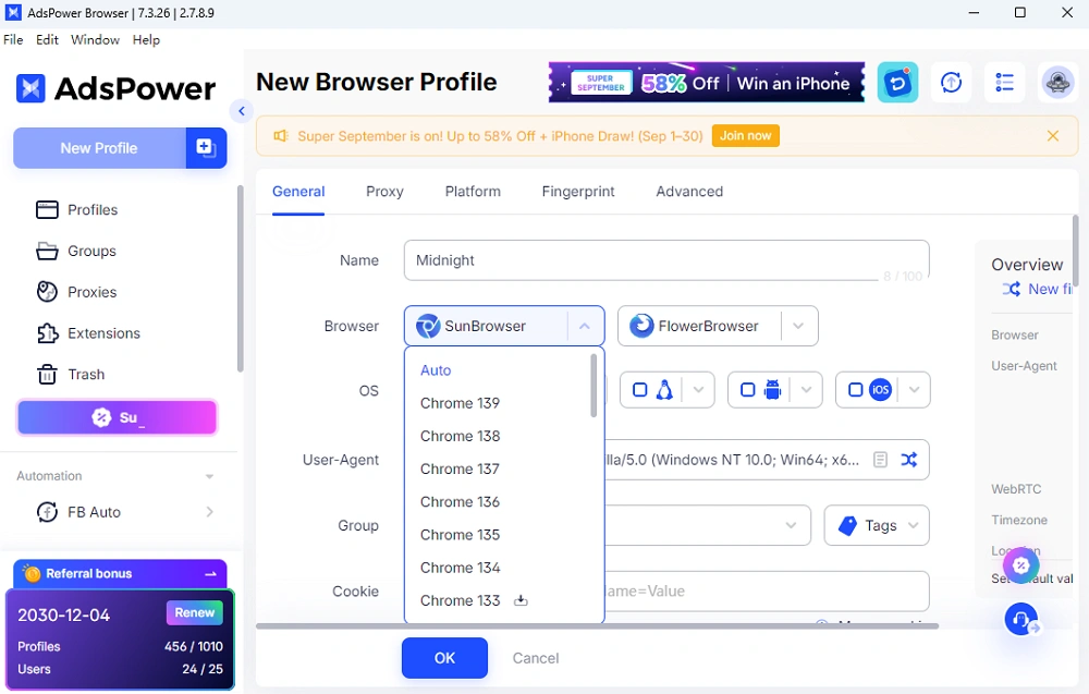 Create Profiles for Midnight