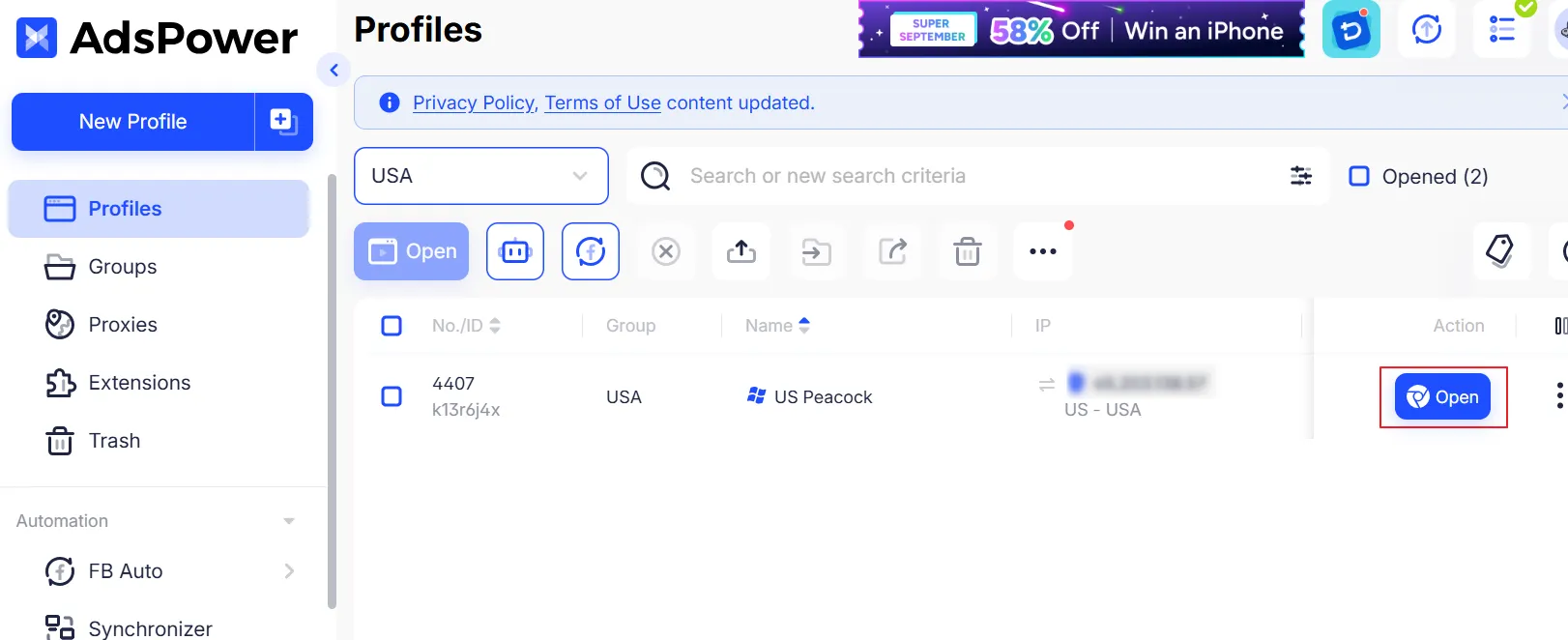 Open New AdsPower Profile
