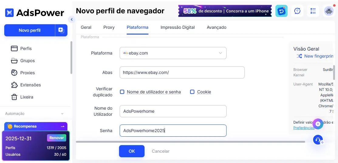 Crie Perfis AdsPower