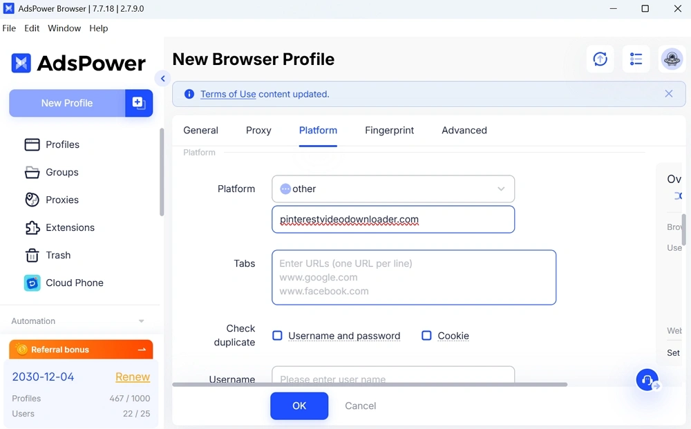 Set up Profiles for Downloading Pinterest Videos