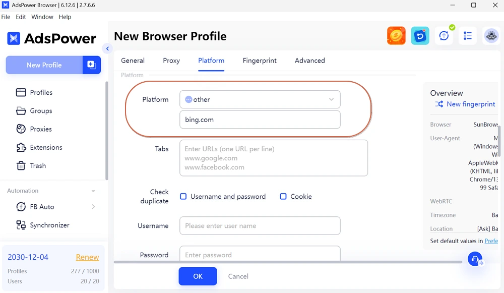 Create a new profile with the saved proxy.