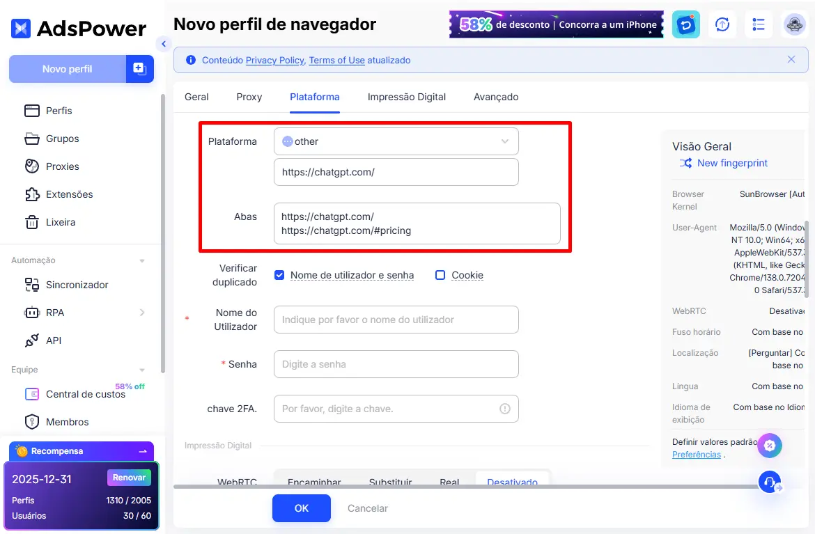 Etapas para configurar o ChatGPT no AdsPower