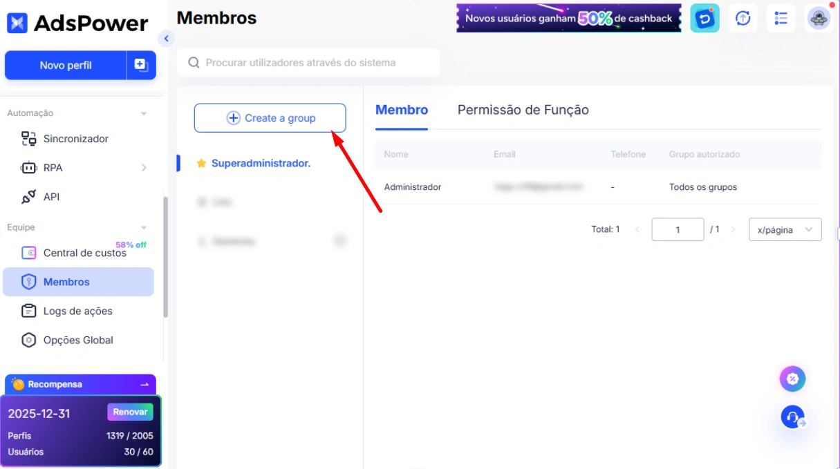 Crie um espaço de equipa