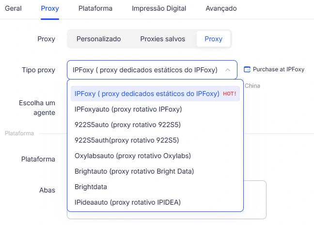Selecione Entre Provedores de Proxy