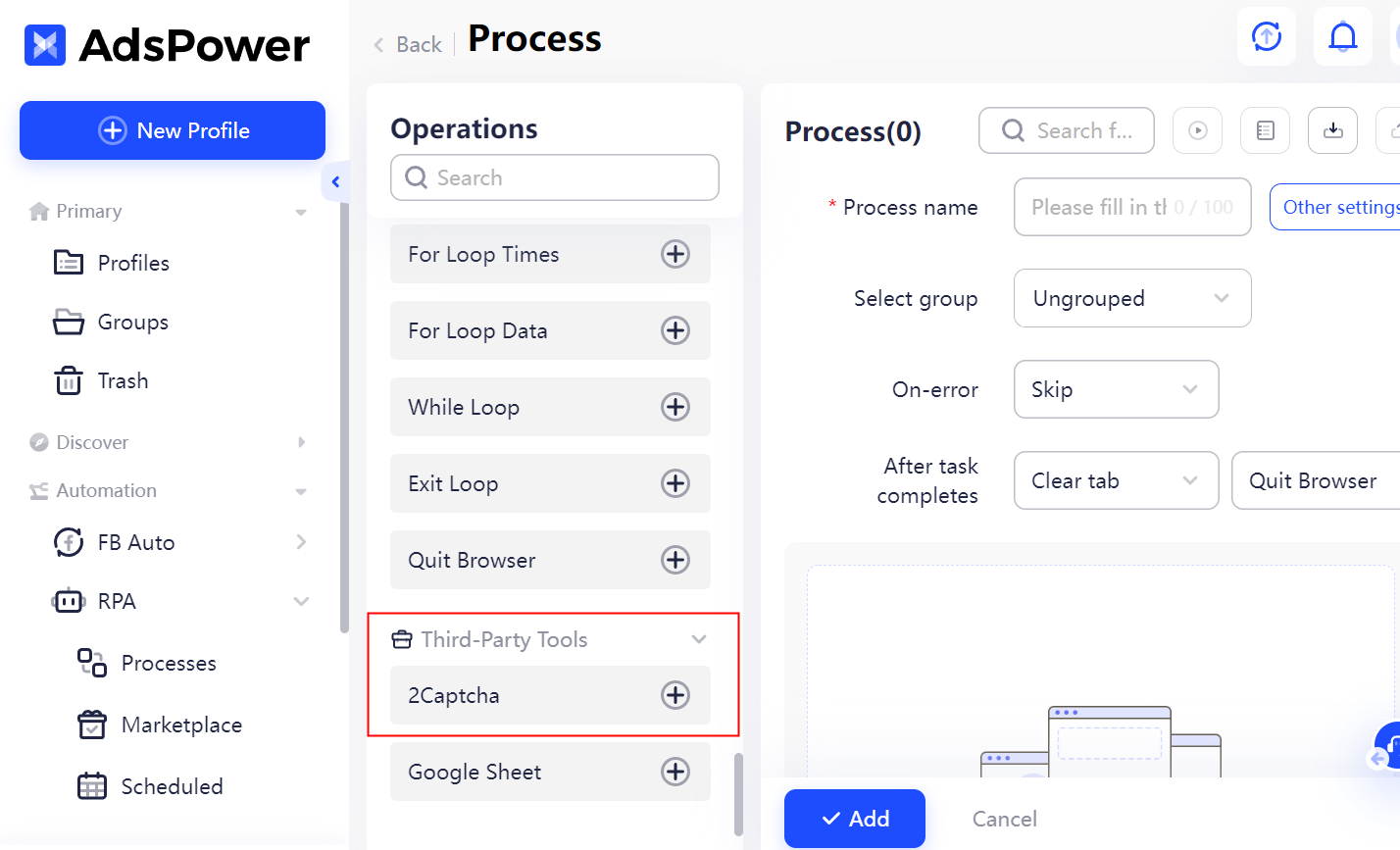 2captcha usage process in AdsPower