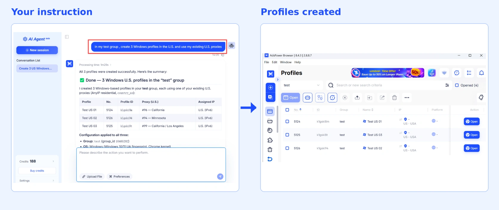 create browser profile using adspower ai agent