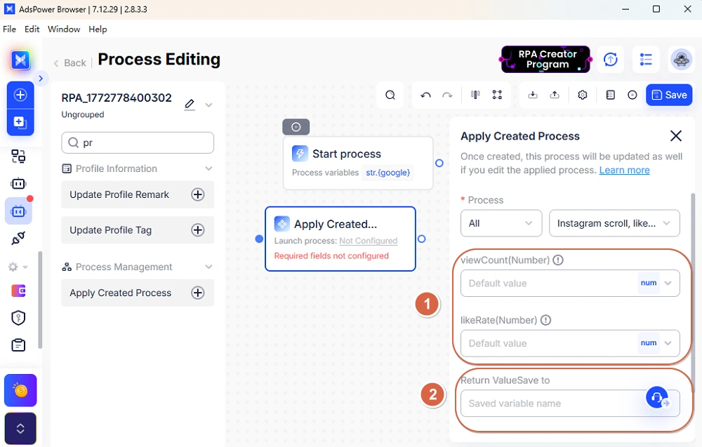 Apply Created Processes
