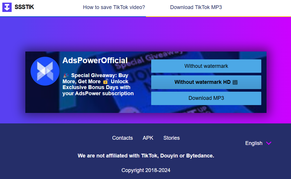 Download TikTok videos without watermark in ssstik