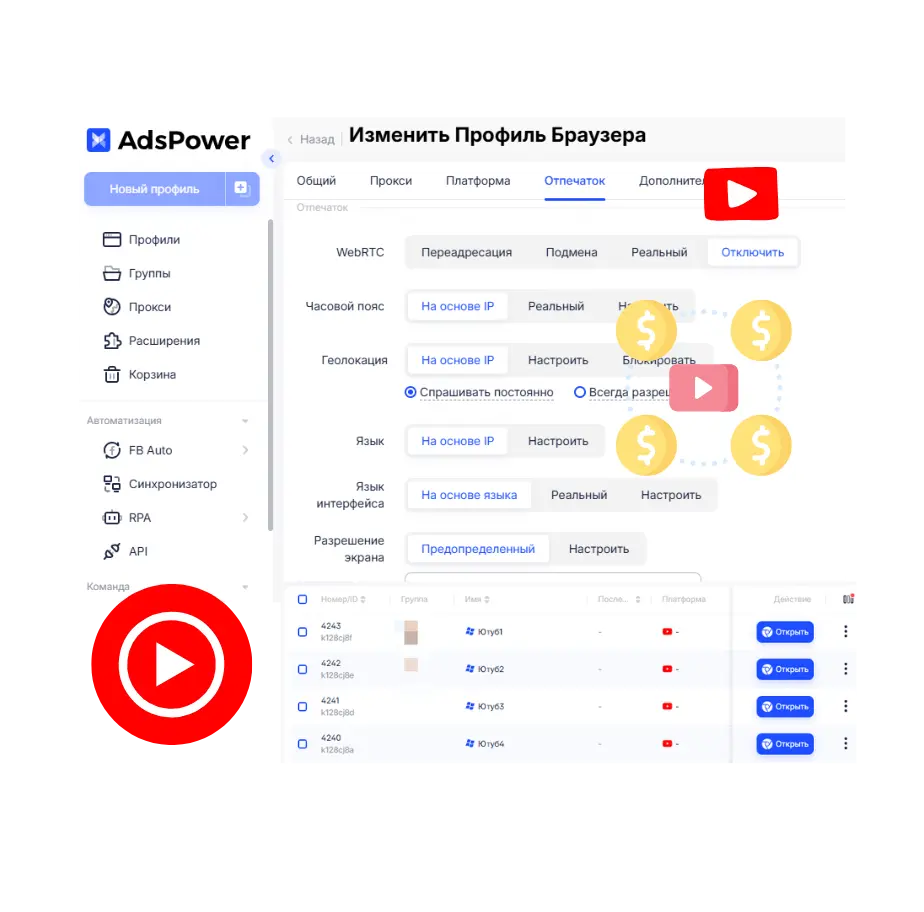 Отдельные профили для каждого канала с AdsPower