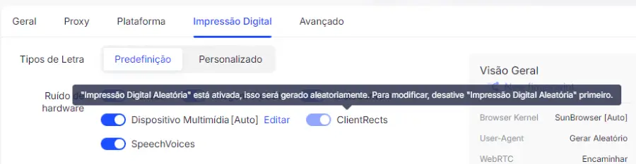 Perfil Único com Cache Autoexcluível e Impressão Digital Aleatória