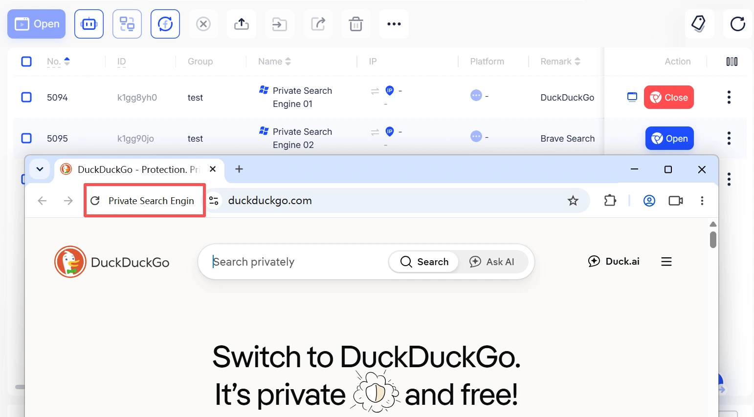 private search engine profile