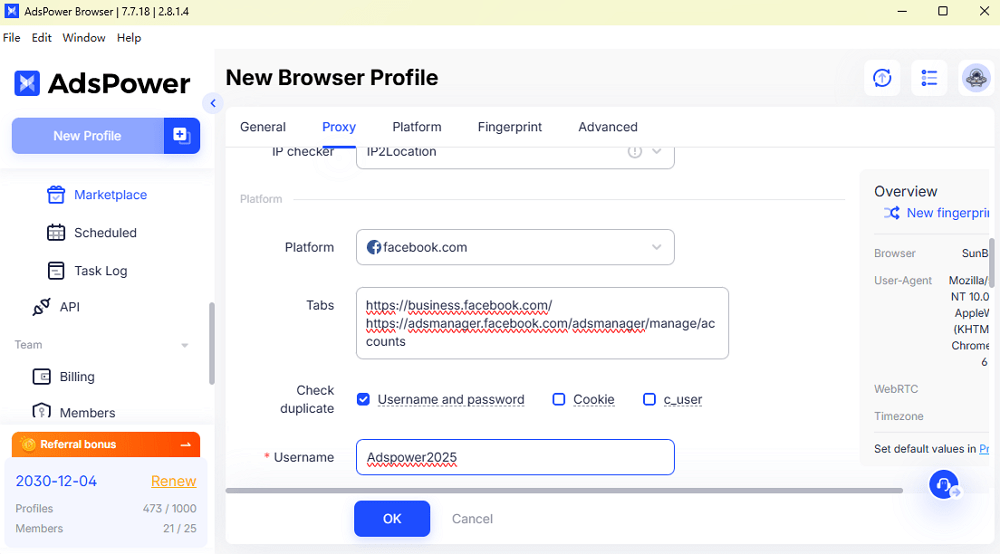 Konta na Facebooku w przeglądarce AdsPower