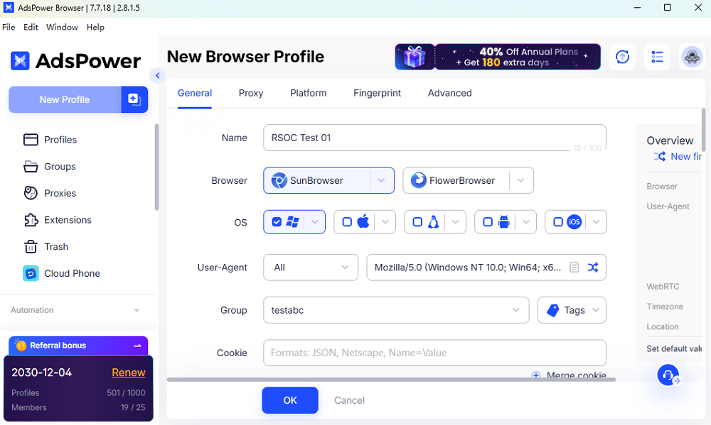 Create Profiles