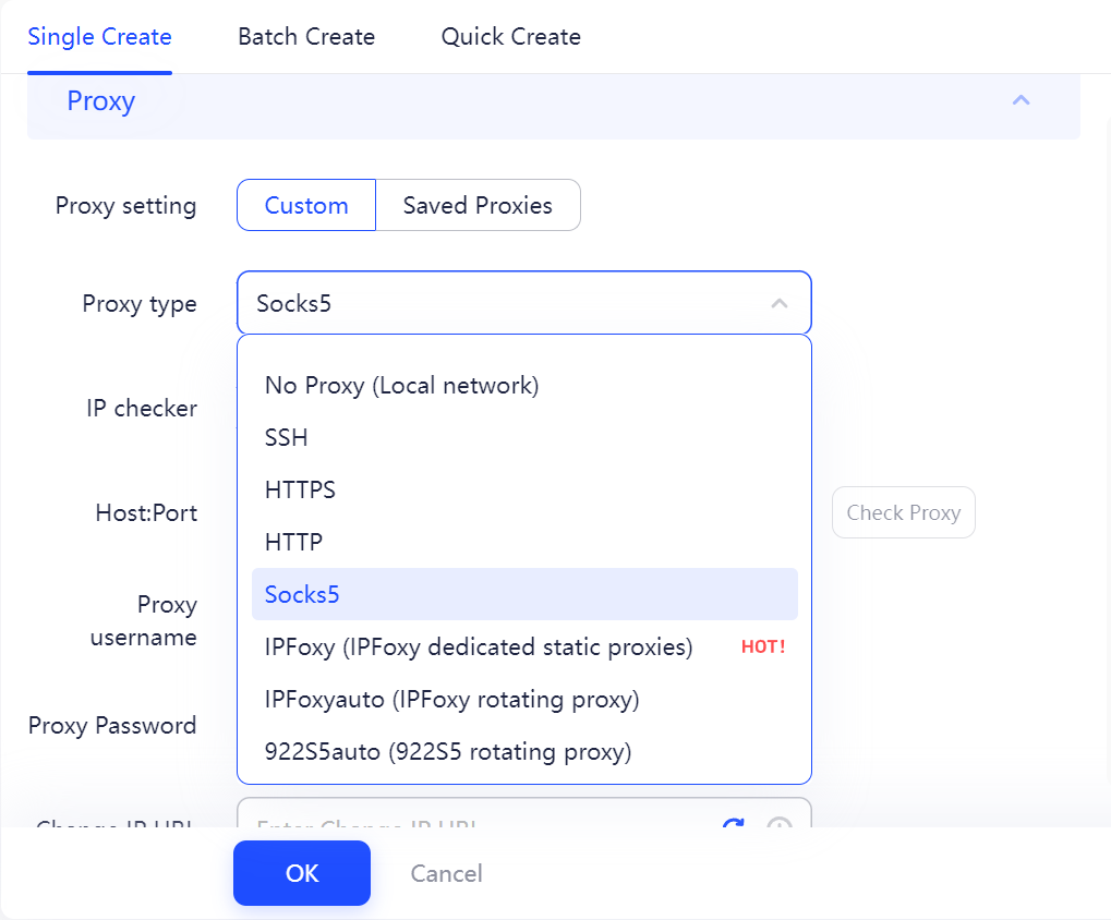 Escolha um Proxy no AdsPower