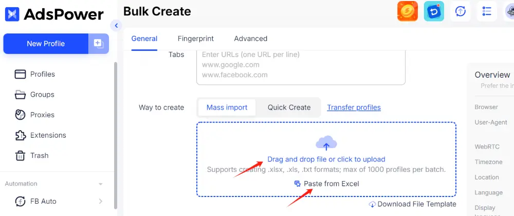 import data into AdsPower