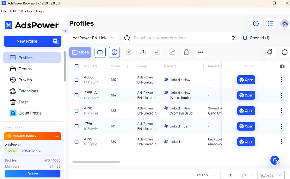 Linkedin profile list