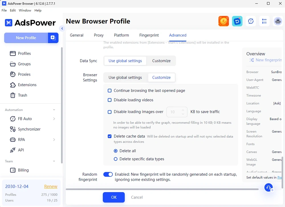 adspower delete cache data feature