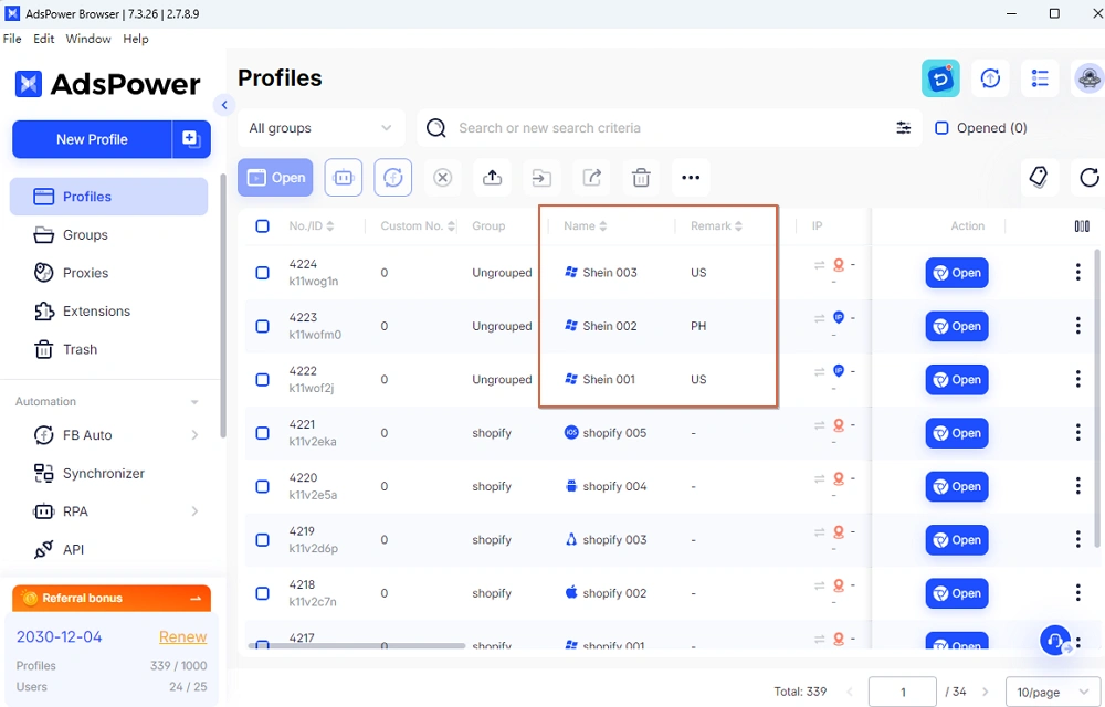 Create isolated profile for Shein accounts