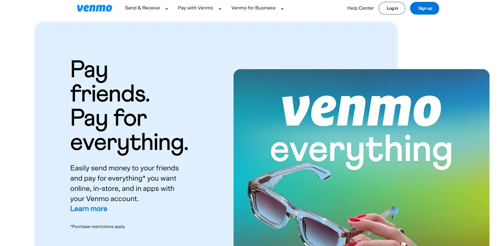 Homepage of Venmo