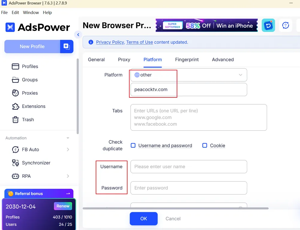 Configure Platform in AdsPower