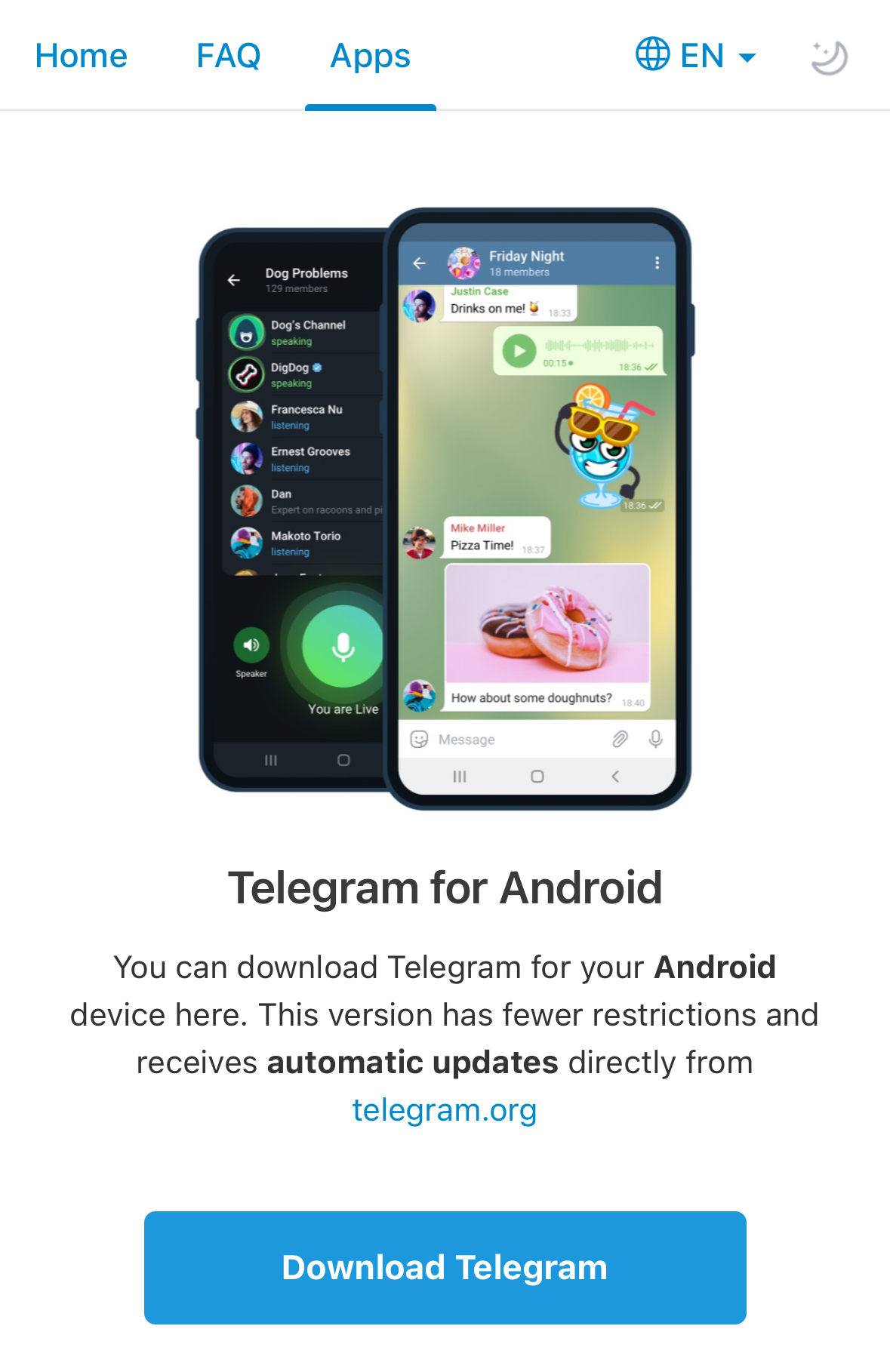 从 Telegram 官网下载 Android APK