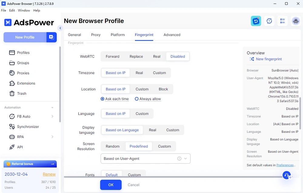 Set up Fingerprint in AdsPower