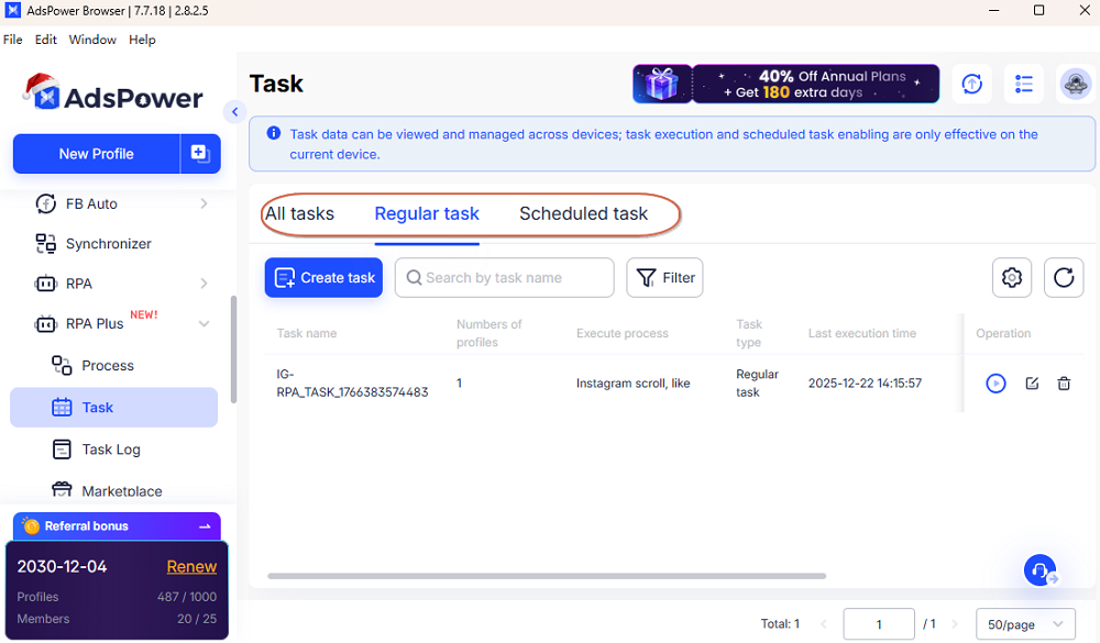 Centralized Task Control