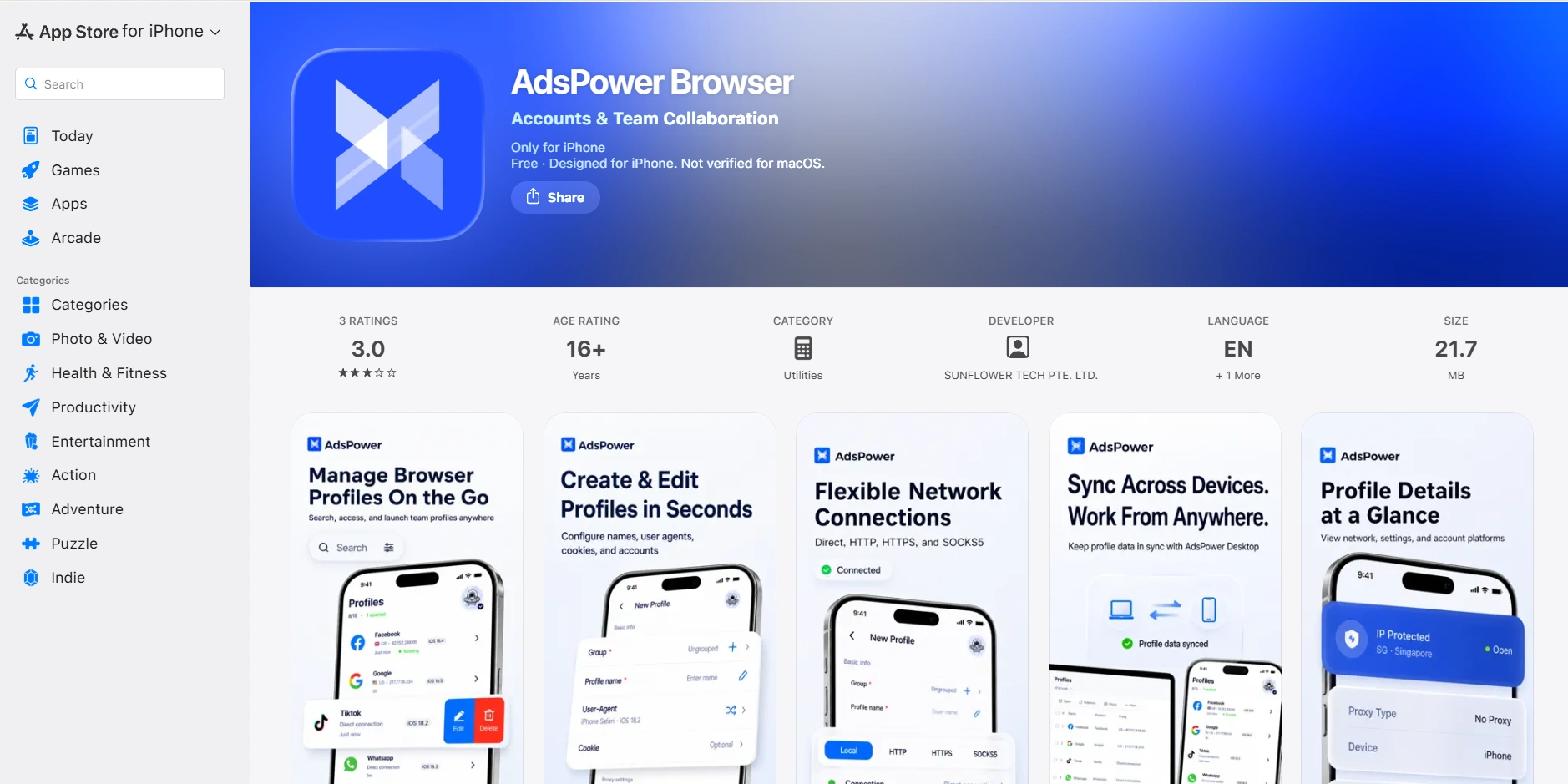 adspower ios app webpage